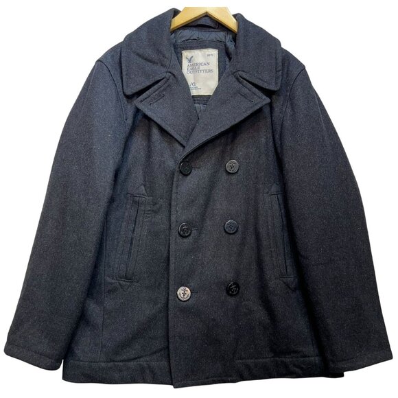 American Eagle Mens Wool Blend Double Breasted Peacoat Long Sleeve Size L Gray - Picture 1 of 10